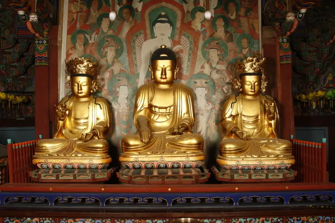 진주 청곡사 목조석가여래삼존좌상 사진